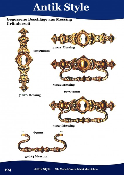 Gegossene Beschläge für Möbel aus Messing,Gründerzeit Seite 104