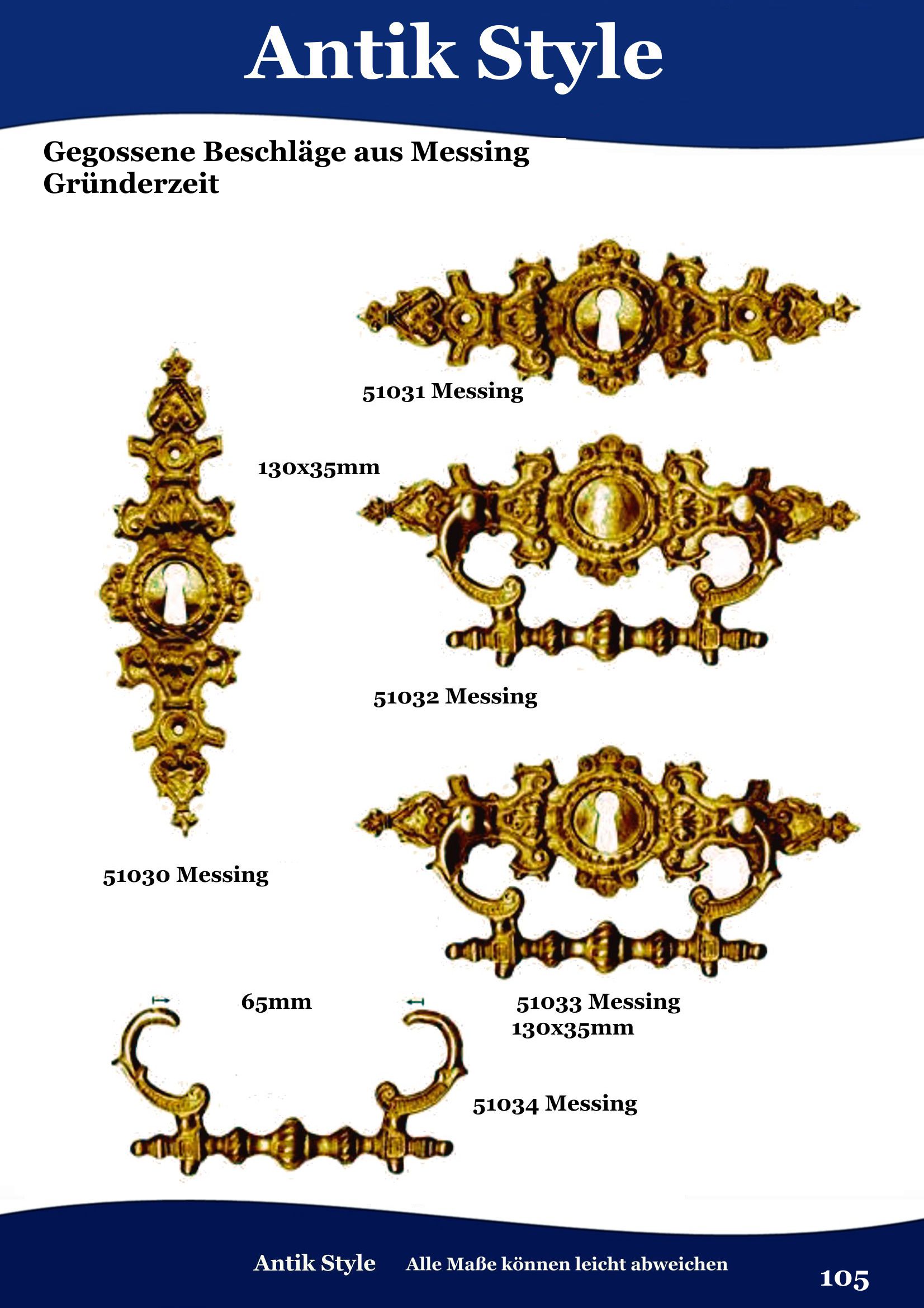Gegossene Beschläge für Möbel aus Messing, Gründerzeit Seite 105
