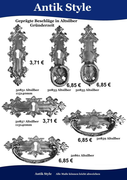 Geprägte Beschläge für Möbel ,Gründerzeit Altsilber. Seite 87