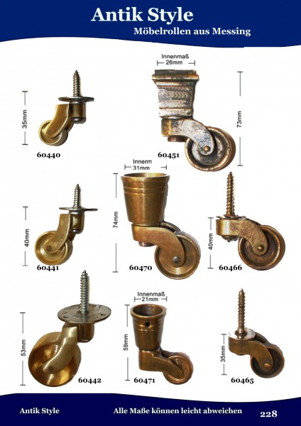 Möbelrollen aus Messing Seite 282