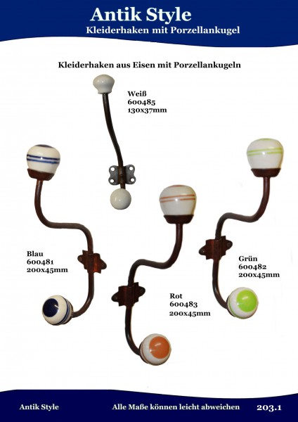 Kleiderhaken mit Porzellankugel Seite 252