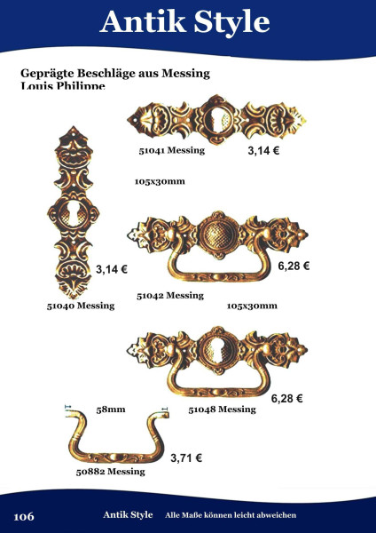 Geprägte Beschläge für Möbel , Louis – Philippe aus Messing. Seite 106