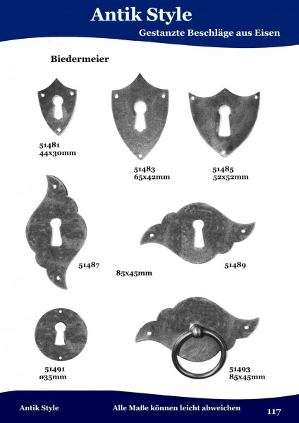 Gestanzte Beschläge für Möbel , Biedermeier aus Eisen. Seite 139