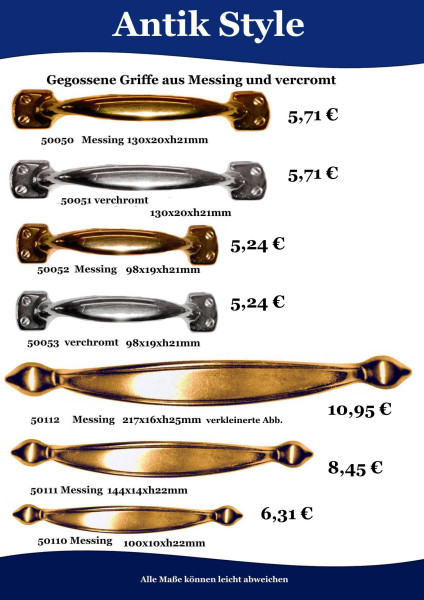 Griffe aus Messing oder verchromt Seite 07