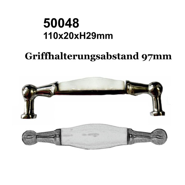 Bügelgriff vernickelt mit Porzellaneinlage 110×20 mm