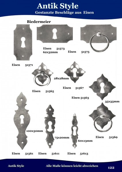 Gestanzte Beschläge für Möbel , Biedermeier aus Eisen. Seite 149