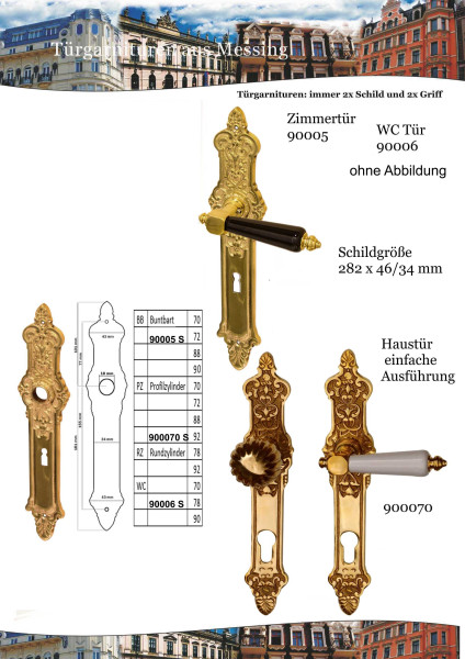 Türgarnitur Messing Gründerzeit-Langschild– Antik-Style-Berlin/Groß Kreutz