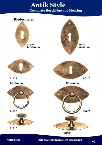 Gestanzte Beschläge für Möbel , Biedermeier aus Messing. Seite 142