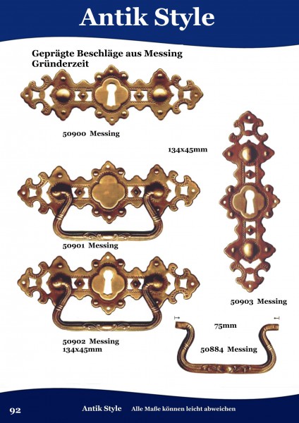 Geprägte Beschläge aus Messing, für Möbel, Gründerzeit. Seite 92