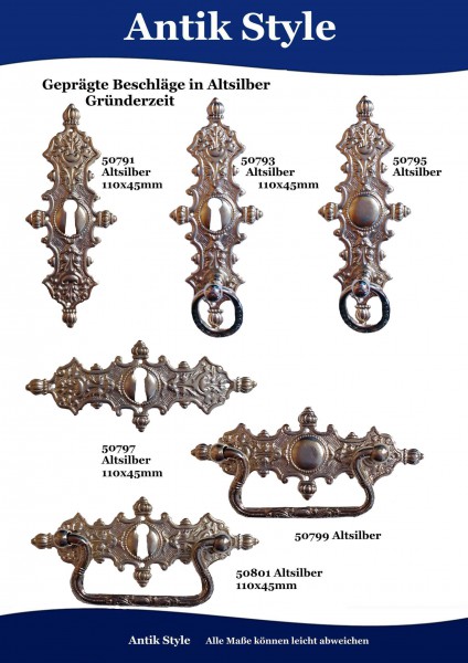 Geprägte Beschläge für Möbel ,vernickelt,Gründerzeit Seite 80