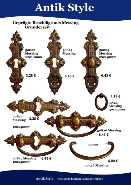 Geprägte Beschläge für Möbel ,Gründerzeit aus Messing. Seite 84