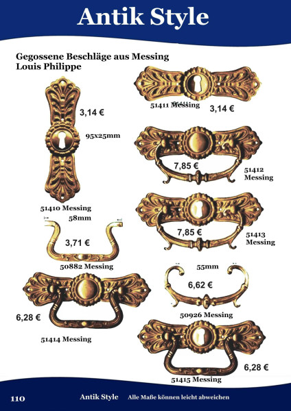 Geprägte Beschläge für Möbel , Louis – Philippe aus Messing. Seite 110