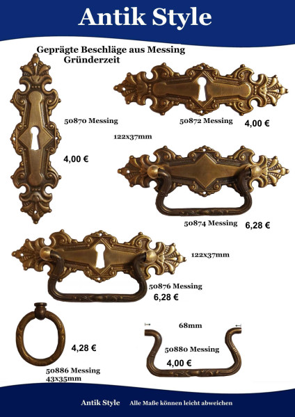 Geprägte Beschläge für Möbel ,Gründerzeit aus Messing. Seite 90