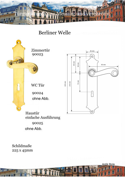 Türgarnitur Berliner Welle Messing Türgarnitur Jugendstil Messing Langschild S.519 – Antik-Style-Berlin/Groß Kreutz