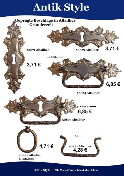 Geprägte Beschläge für Möbel ,Gründerzeit Altsilber. Seite 89