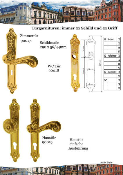 Türgarnitur Messing Gründerzeit 290×56/44