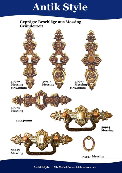 Geprägte Beschläge aus Messing, für Möbel, Gründerzeit. Seite 93