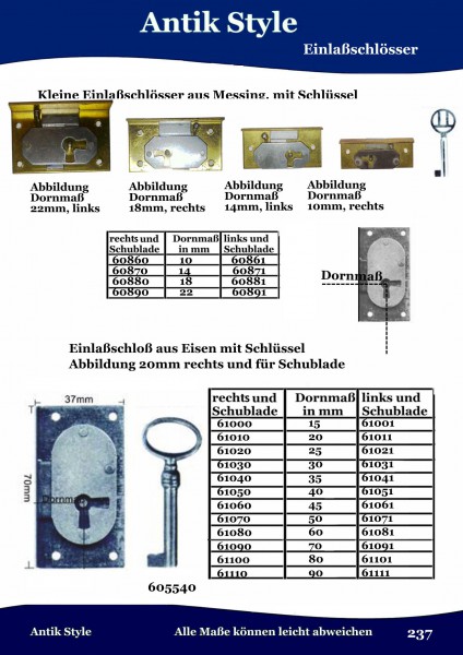 Einlassschlösser Seite 295