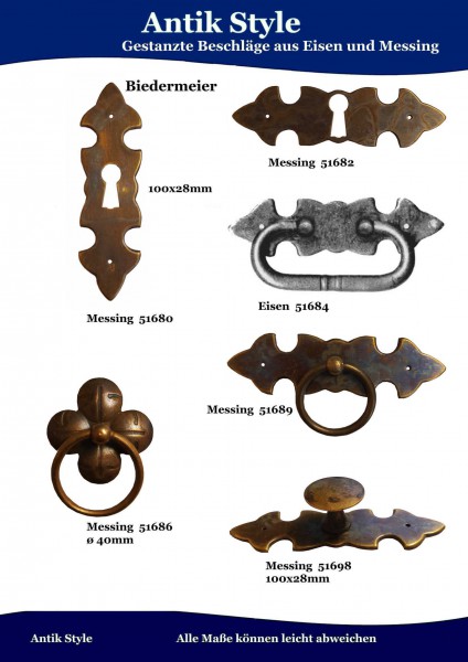 Gestanzte Beschläge für Möbel , Biedermeier aus Messing und Eisen. Seite 165