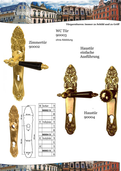 Türgarnitur Messing Jugendstil Türbeschlag mit dunklem Griff